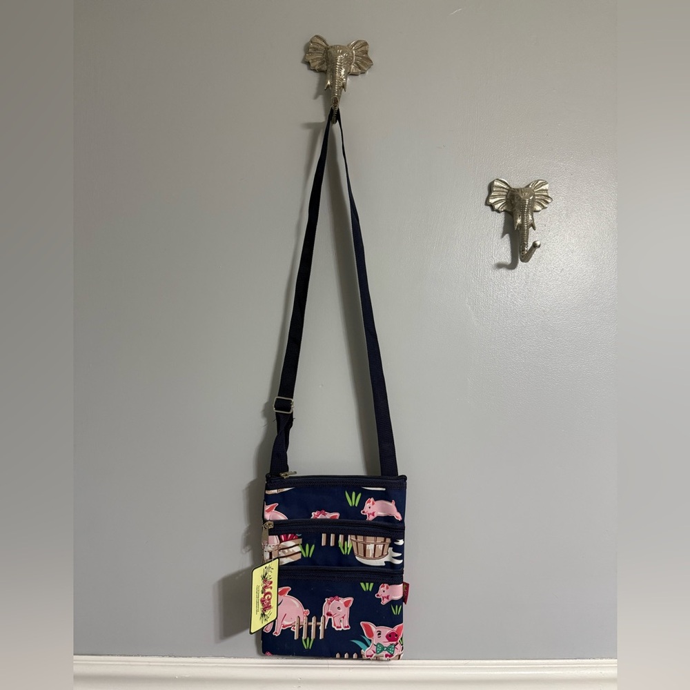 Playful Pink and Blue Pig Pattern Crossbody Bag